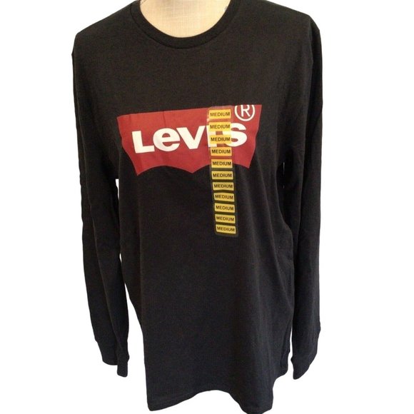 Levis Men Long Sleeve Tee Shirt Graphic Print Classic Fit Cotton Black Sz XLarge - Picture 2 of 5